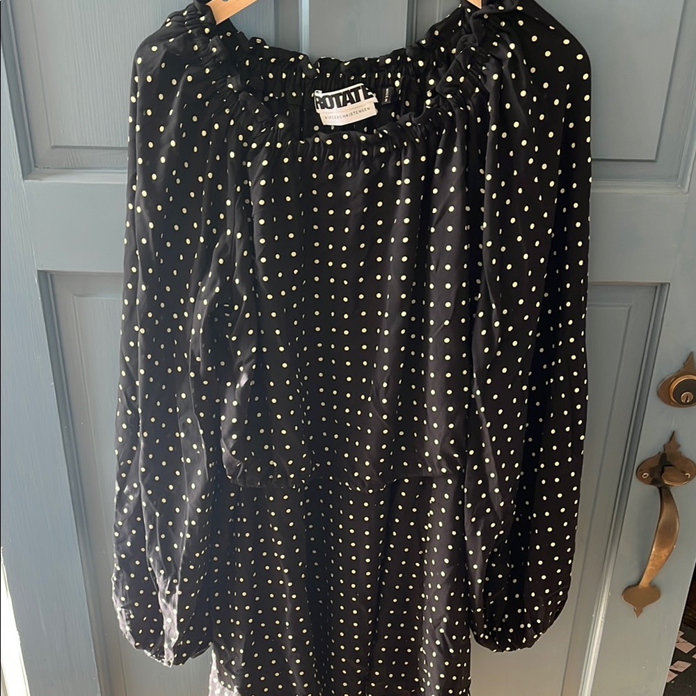 NWOT ROTATE Birger Christensen Black Polka Dot Dress with blouses sleeves